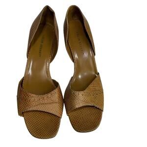 Colin Stuart Tan Faux Snakeskin Leather Peep Toe Heels Classic Pumps Size 11